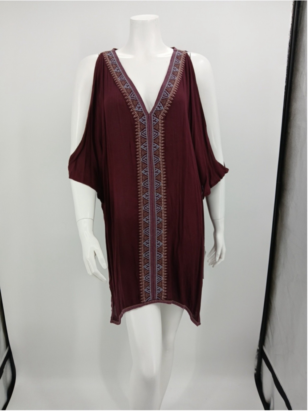 New O'Neill Women's XL Tunic Dress Maroon Embroidered Boho Beach Cyrus Cover Up